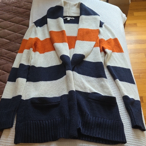 Tommy Hilfiger Navy and Orange Striped Cardigan - Picture 1 of 8
